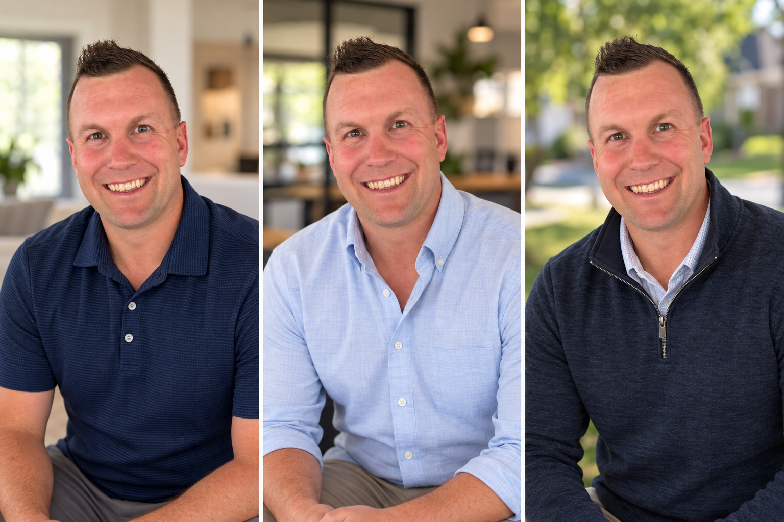 Tim Courtney wearing a navy quarter-zip pullover